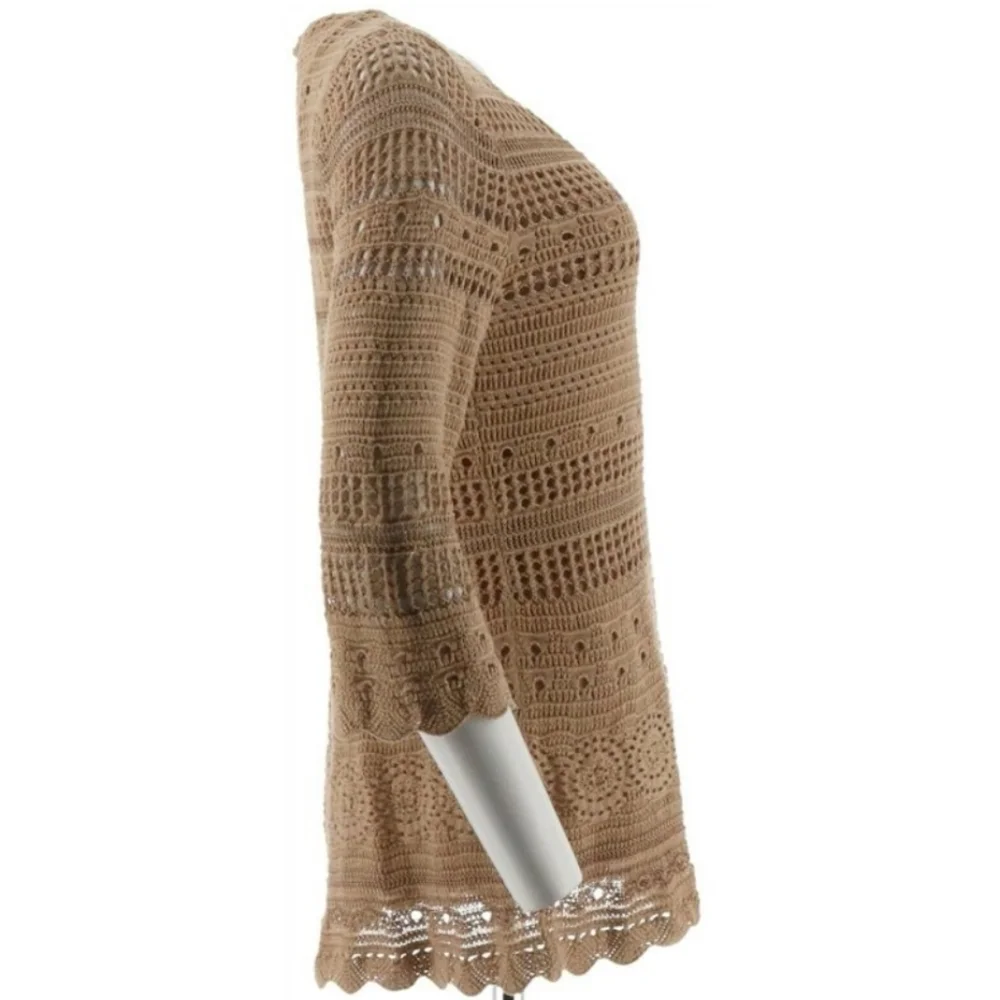 Used Hot in Hollywood Crochet long sleeve mocha color Tunic size L. - Picture 7 of 12